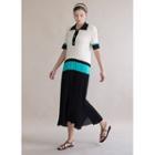Color-block Long Knit Polo Shirtdress