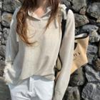 Linen Blend Knit Hoodie Beige - One Size