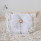 Faux Pearl Top Handle Bow Crossbody Bag With Metal Chain & Faux Pearl Handle Chain - White - One Size