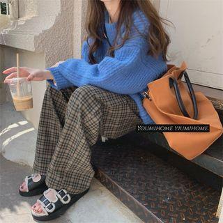 Checker Drawstring Wide-leg Pants Checker - One Size