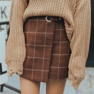 Plaid A-line Wrapped Skirt