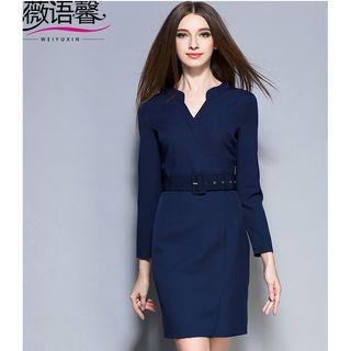 Split Neck Long Sleeve Dress