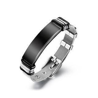 Fashion Simple Black Mesh Belt Geometric 316l Stainless Steel Bracelet Silver - One Size