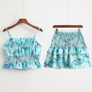 Set: Print Camisole Top Layered Mini A-line Skirt