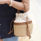 Drawstring Rattan-panel Hand Bag