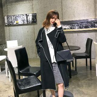 Double-buttoned Contrast Trim Coat