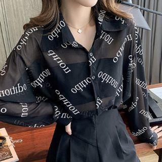 Lettering Print Chiffon Shirt