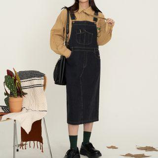Denim Midi Sheath Overall Dress Black - One Size
