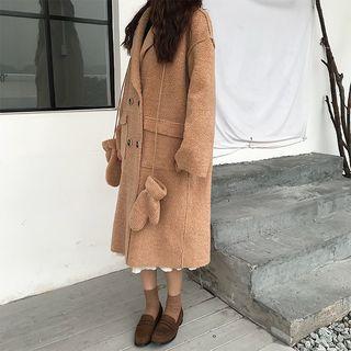 Fleece Long Coat With Mittens Khaki - One Size