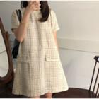 Plaid Short-sleeve A-line Tweed Dress