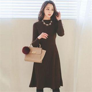 Crew-neck Pleated Knit Dress