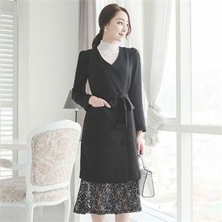 Collarless Double-breasted Jacket With Belt