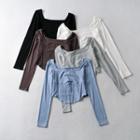 Long-sleeve Square-neck Corset Top