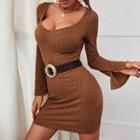 Long-sleeve Scoop-neck Cable Knit Mini Bodycon Dress