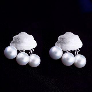 Faux Pearl Brushed Cloud Dangle Earring 1 Pair - Earring - Silver - One Size