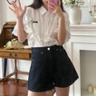 Peter-pan Collar Blouse / Straight Fit Shorts