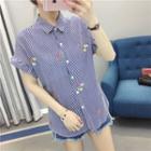 Short-sleeve Embroidery Striped Shirt