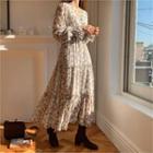 Frill-trim Floral Maxi Wrap Dress Ivory - One Size