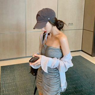 Crinkled Mini Sheath Tube Dress / Long-sleeve Shirt