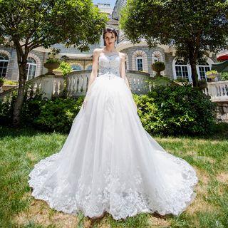 Sweetheart Neckline Embellished Wedding Dress With Train