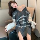 Off-shoulder Lettering Long-sleeve Sweater