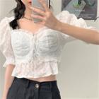 Puff-sleeve Lace Crop Top