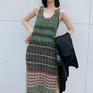 Sleeveless Plaid Slit Midi Dress / Skirt
