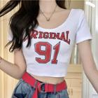 One-shoulder Lettering Cropped T-shirt