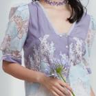 Two-tone Lace Panel Short-sleeve Blouse