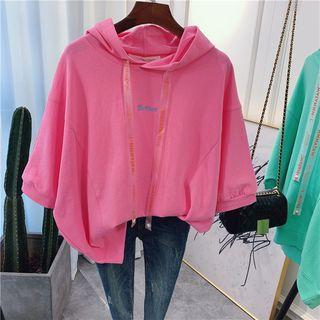 Elbow-sleeve Letter Embroidered Hoodie
