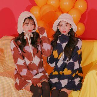 Heart Pattern Mini Sweater Dress