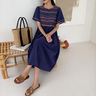 V-neck Embroiderd A-line Dress