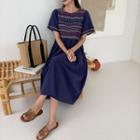 V-neck Embroiderd A-line Dress