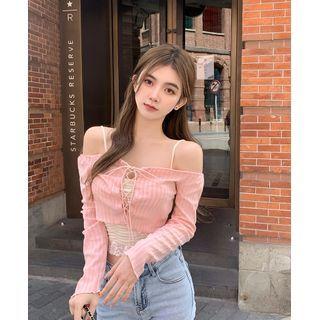 Lace Trim Camisole Top / Long-sleeve Off-shoulder Top
