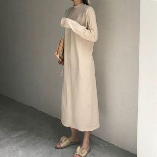 Mock Neck Long-sleeve Midi Shift Dress