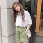 Floral Short-sleeve Chiffon Shirt / Plain Shorts