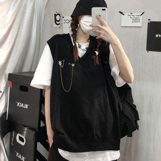 Plain Vest With Butterfly Accent / Elbow-sleeve Plain T-shirt