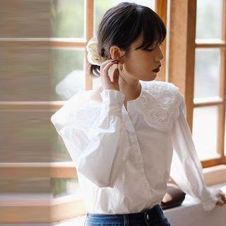 Long-sleeve Round-neck Lace Collar Shirt
