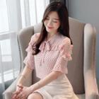 Ruffle Dotted Elbow-sleeve Blouse