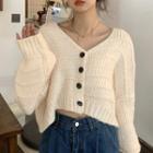 Cropped Buttoned Knit Top Knit Top - Almond - One Size