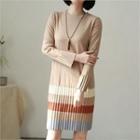 Multicolor-striped Pleated Knit Dress