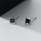Square Rhinestone Sterling Silver Earring 1 Pair - S925 Silver - Black - One Size