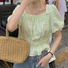 Puff-sleeve Eyelet Lace Blouse Light Green - One Size