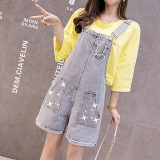 Roll Up Sequined Denim Playsuit