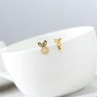 Non-matching Rhinestone Rabbit & Carrot Earring 1 Pair - S925 Silver - Gold - One Size