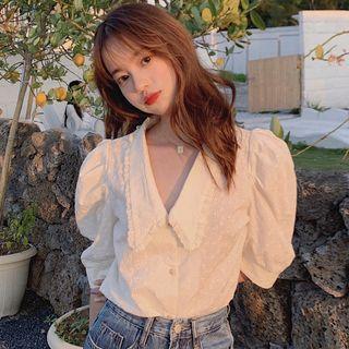 Elbow-sleeve Lace Shirt Off-white - One Size