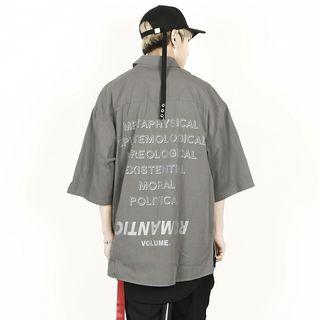 Shrots-sleeve Lettering-back Oversized Shirt