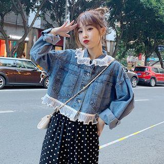 Frill Trim Lace-up Denim Jacket