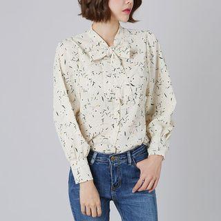 Tie-neck Puff-sleeve Floral Blouse