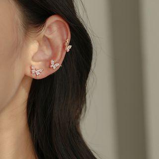 Set Of 3: Rhinestone Butterfly Stud Earrings